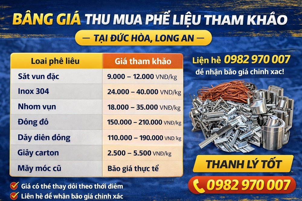 Ảnh bảng giá thu mua phế liệu tham khảo tại Đức Hòa