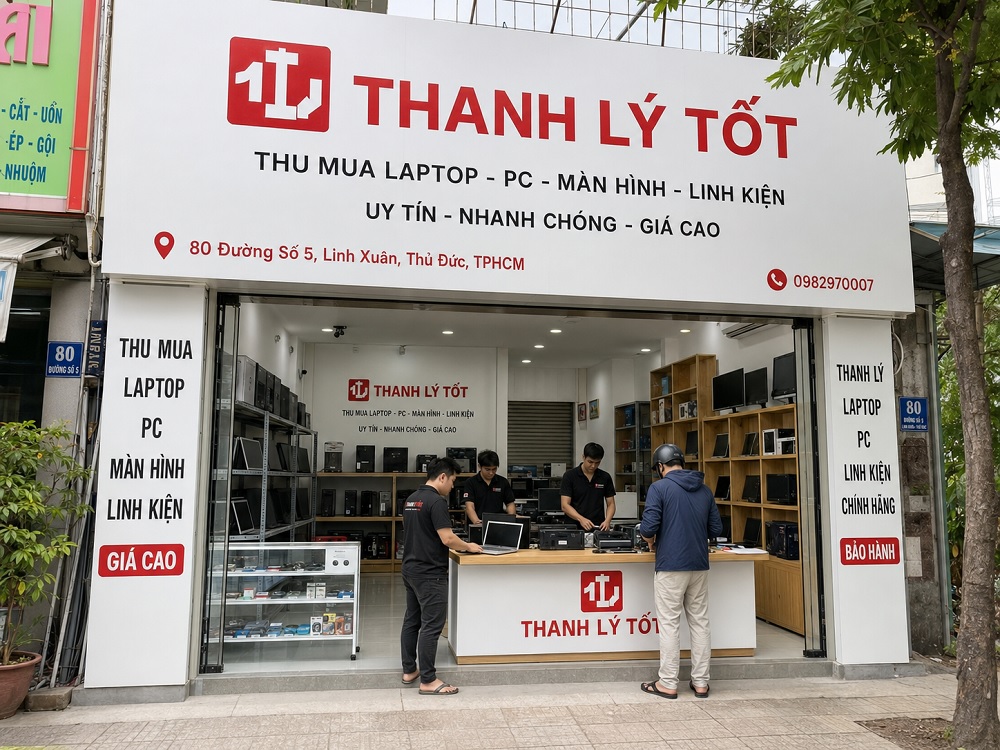 Ảnh thực tế cửa hàng thu mua máy tính cũ tại TPHCM của Thanh Lý Tốt