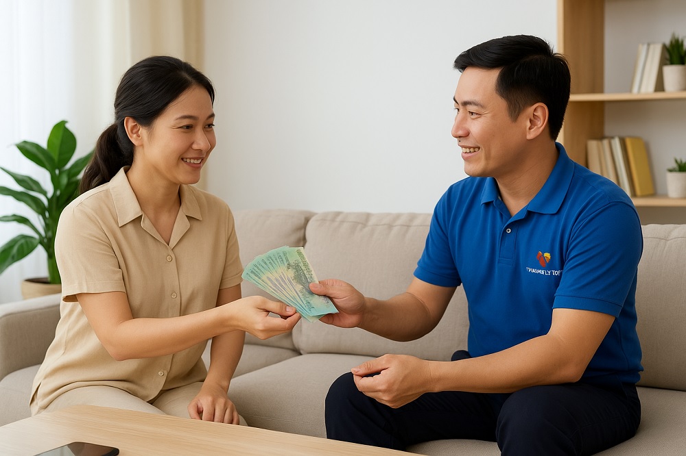 khách hàng nhận tiền ngay sau khi bán nội thất cũ tại quận 7