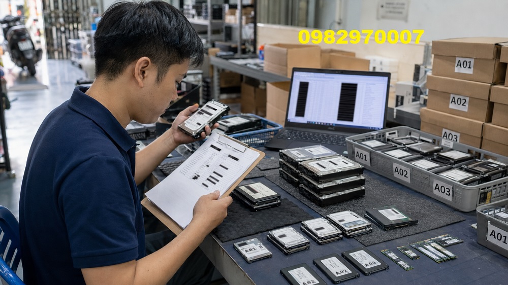 Ảnh nhân viên kiểm đếm lô thiết bị HDD
