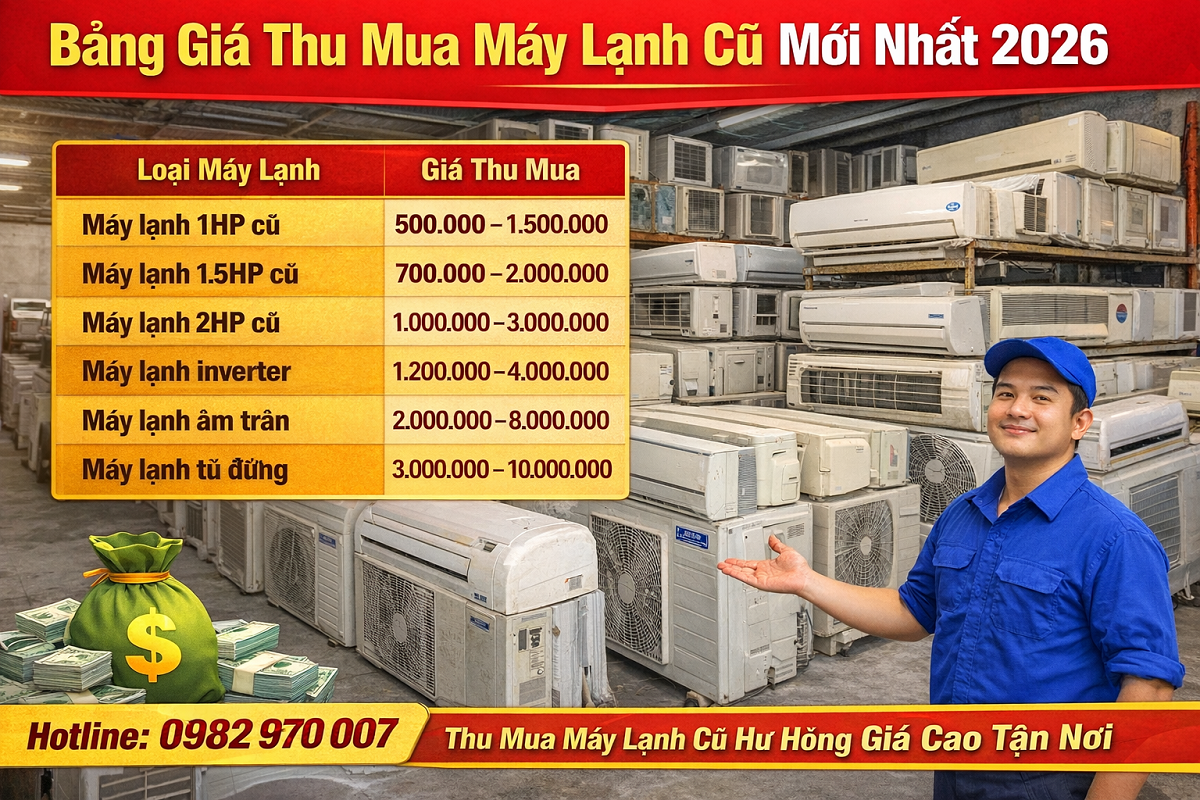 ảnh bảng giá thu mua máy lạnh cũ