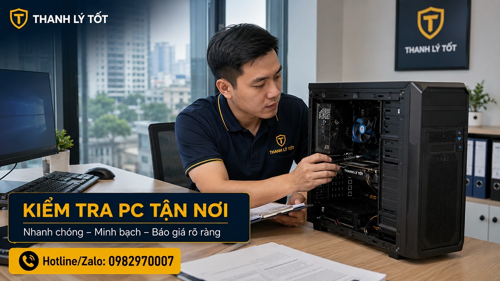 Ảnh nhân viên kiểm tra PC thu mua tận nơi