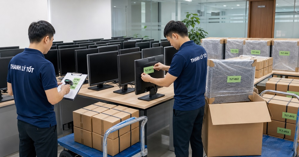 ảnh thu mua màn hình máy tính cũ số lượng lớn tại văn phòng TPHCM