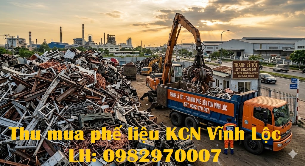 Ảnh xe cầu đến thu mua phế liệu tại công trình KCN Vĩnh Lộc