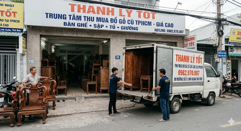 Hình ảnh mặt tiền cửa hàng mua đồ gỗ cũ tại TPHCM của Thanh Lý Tốt