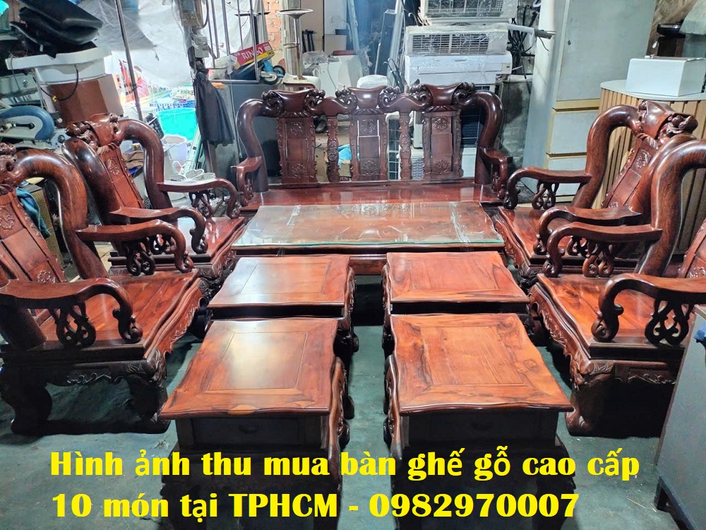 Ảnh thu mua bộ bàn ghế salon gỗ 10 món cao cấp tại Quận 7
