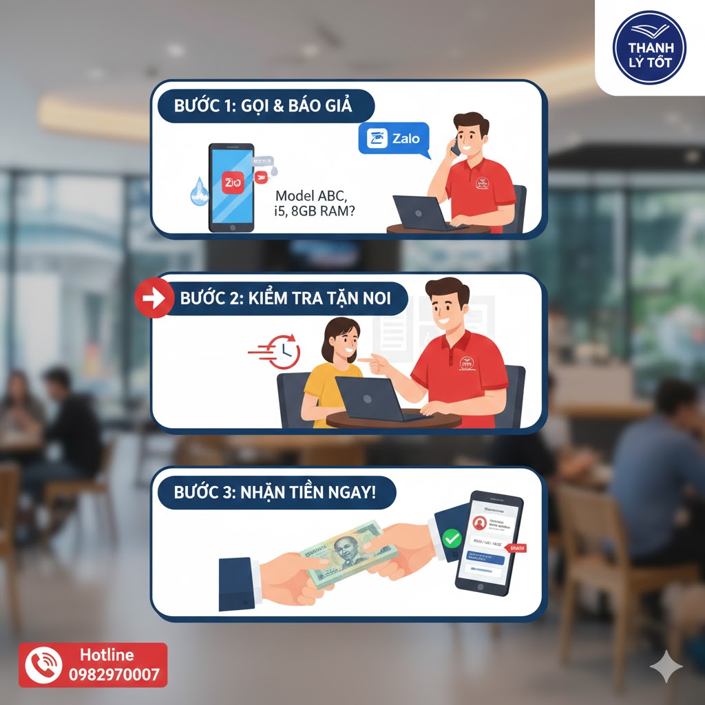 Quy trình thu mua laptop cũ tận nơi nhanh chóng 3 bước tại TPHCM của Thanh Lý Tốt