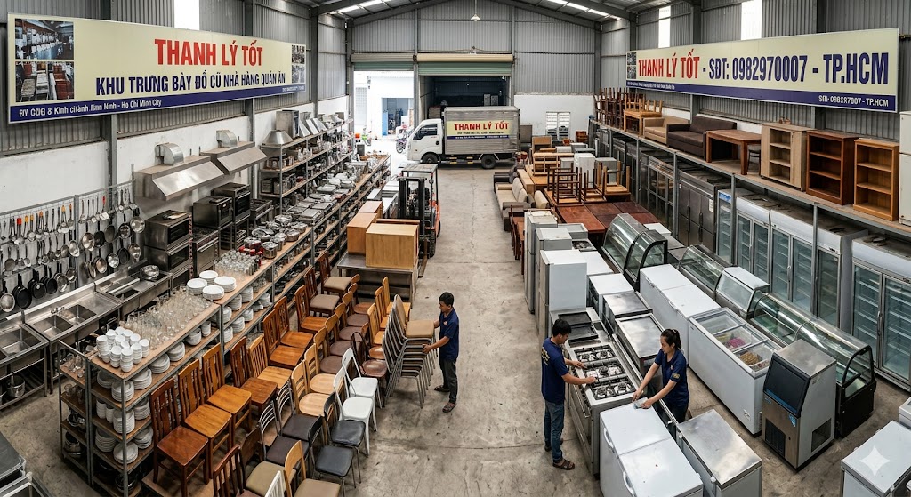 Hình ảnh bên trong kho đồ thanh lý nhà hàng quán ăn tại Thanh Lý Tốt