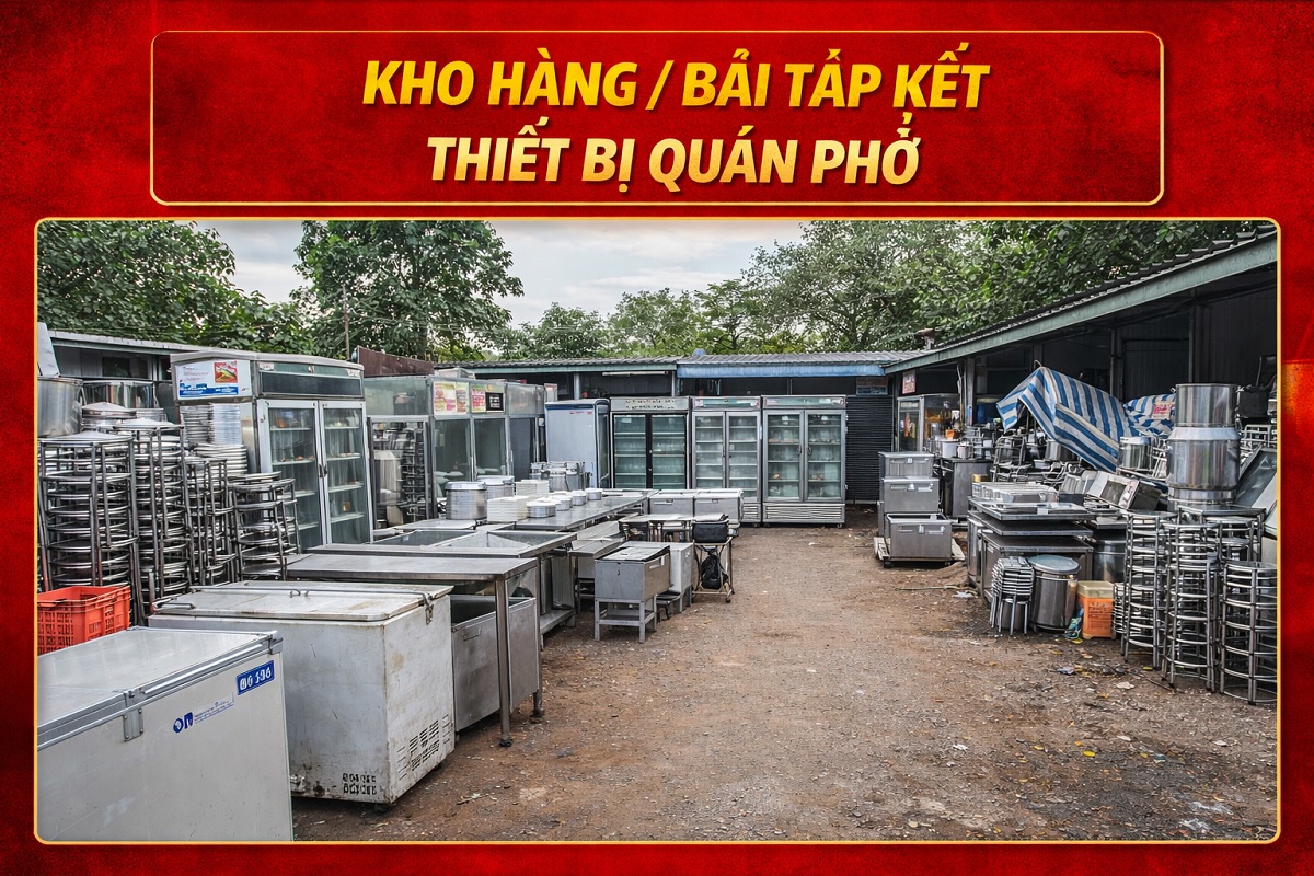 Hình ảnh kho hàng thiết bị quán phở sau khi thu mua tại Thanh Lý Tốt