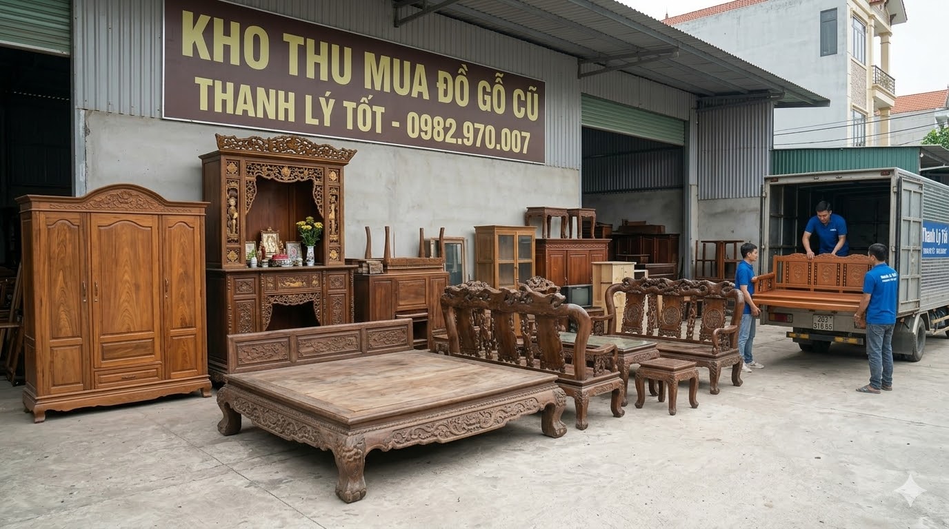 Hình ảnh kho hàng thanh lý thu mua đồ gỗ cũ tại Đồng Nai của Thanh Lý Tốt