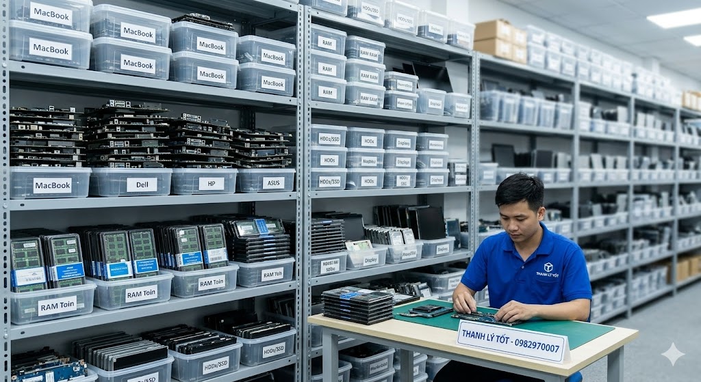 Ảnh kho hàng linh kiện laptop cũ tại Thanh Lý Tốt