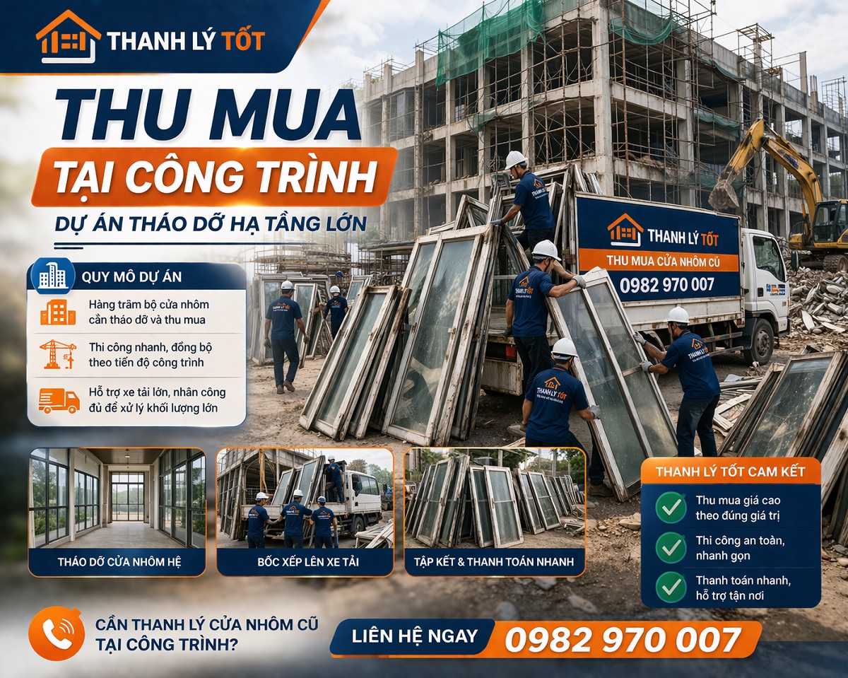 Ảnh thu mua cửa nhôm cũ tại công trình TPHCM
