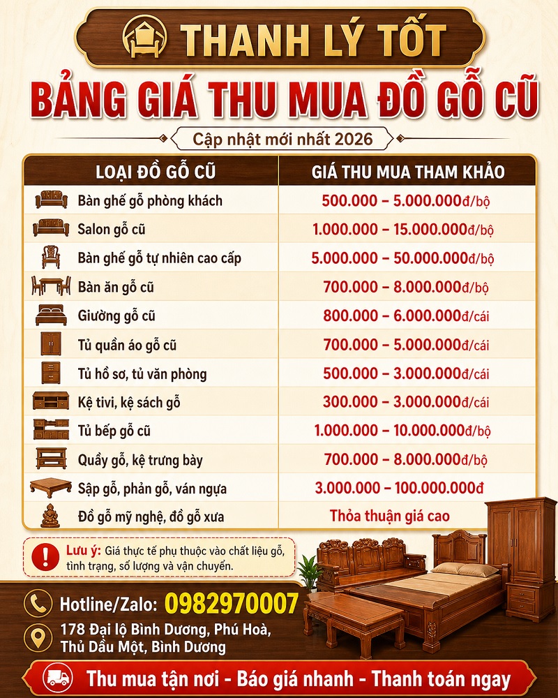 Bảng Giá Thu Mua Đồ Gỗ Cũ Tại TPHCM Mới Nhất 2026
