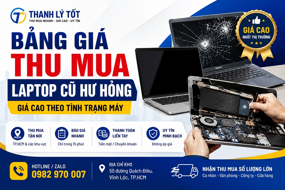Bảng giá thu mua laptop cũ hư hỏng tại TP.HCM