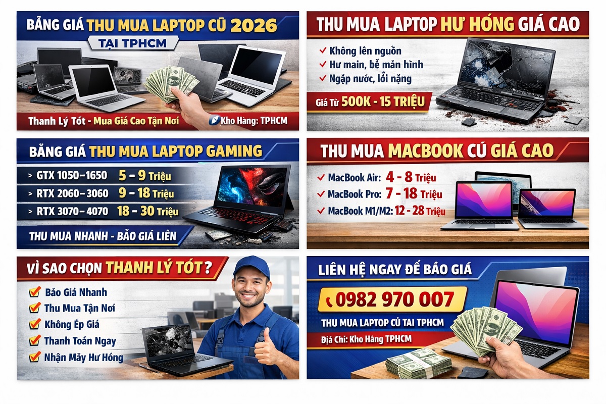 Ảnh bảng giá thu mua laptop cũ hư hỏng tham khảo cập nhật mới nhất