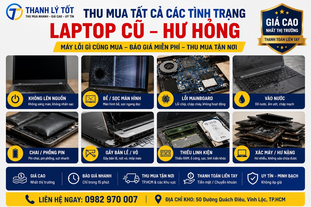 Các loại laptop cũ hư hỏng được THANH LÝ TỐT thu mua