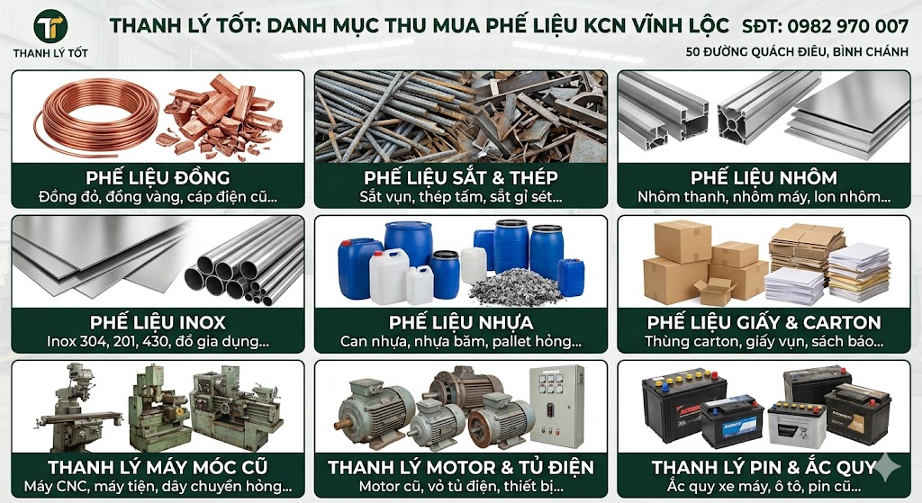 Các loại phế liệu THANH LÝ TỐT nhận thu mua tại KCN Vĩnh Lộc
