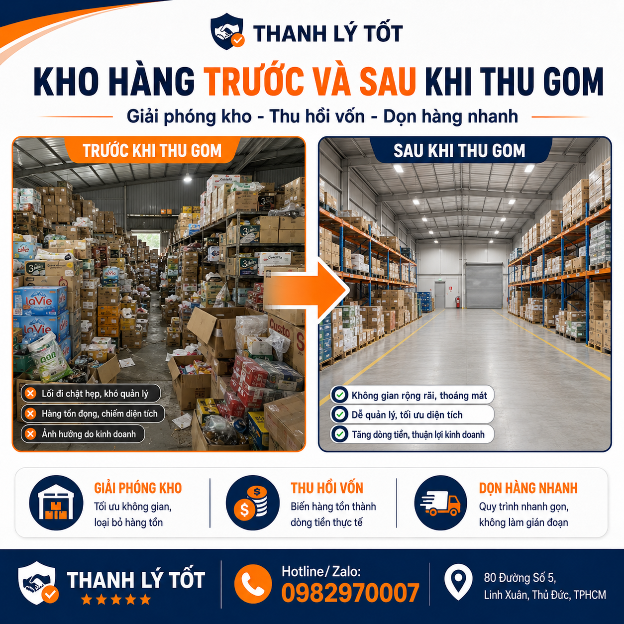 Kho hàng được dọn gọn sau khi thanh lý hàng tồn kho