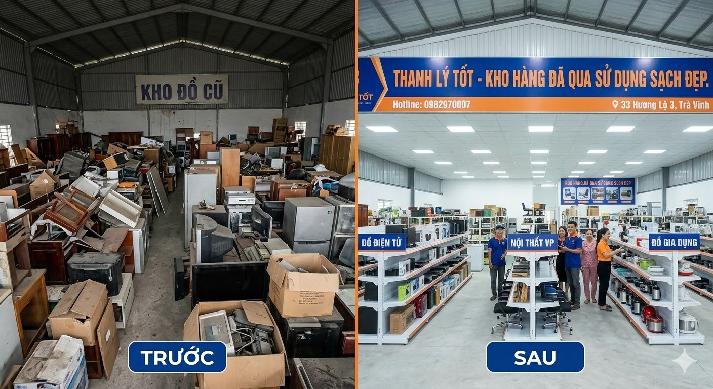 Hình ảnh kho đồ cũ trước và sau khi thu mua tại Trà Vinh