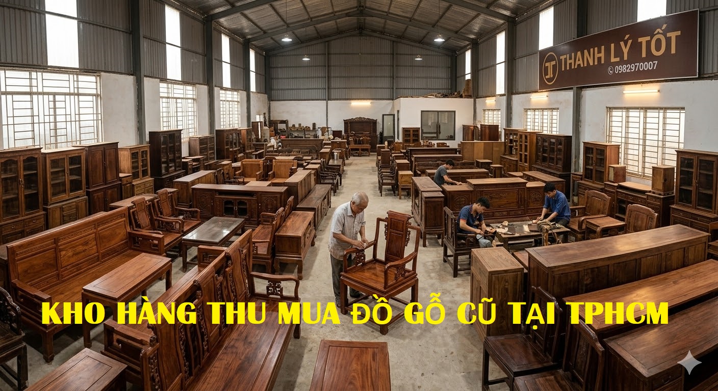 Hình ảnh kho hàng thu mua đồ gỗ cũ tại TPHCM