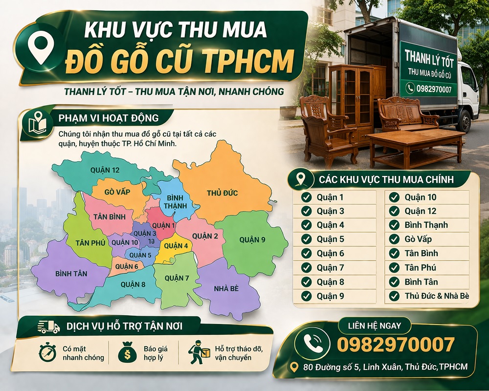 Ảnh khu vực thu mua đồ gỗ cũ tại TPHCM của THANH LÝ TỐT