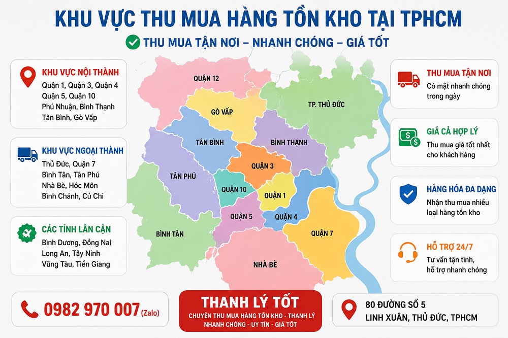 Khu vực thu mua hàng tồn kho tại TPHCM và lân cận