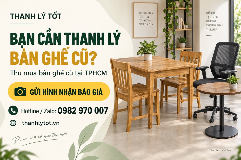 Thanh Lý Tốt thu mua bàn ghế cũ tại TPHCM – gửi hình nhận báo giá.