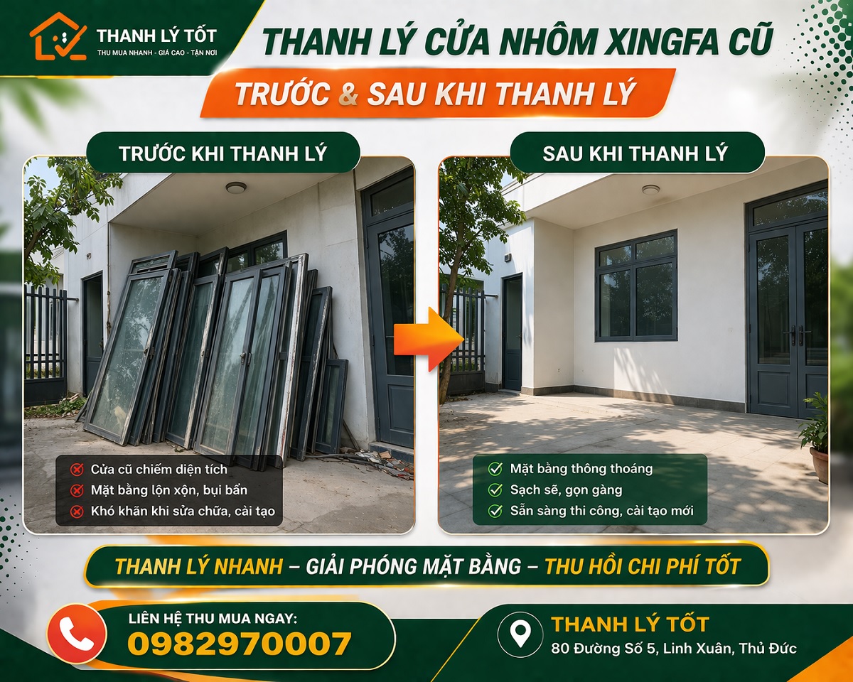 Hình ảnh trước và sau khi thanh lý cửa nhôm Xingfa cũ