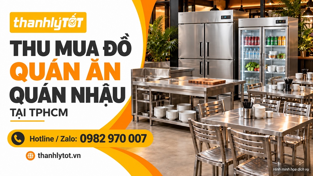 dịch vụ thu mua đồ quán ăn, quán nhậu của Thanh Lý Tốt với bàn ghế, bàn inox, tủ đông và tủ mát