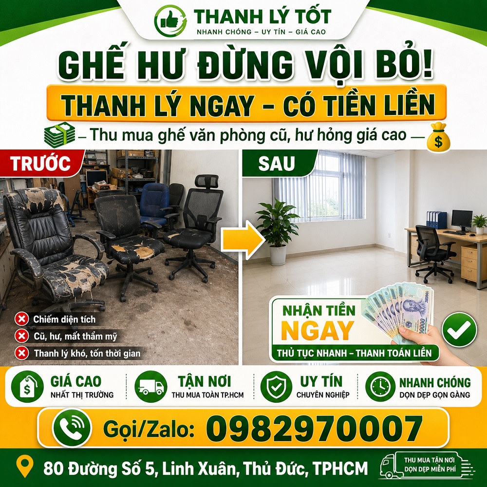 Chuyên thu mua ghế văn phòng cũ hư mọi tình trạng giá cao tại TPHCM