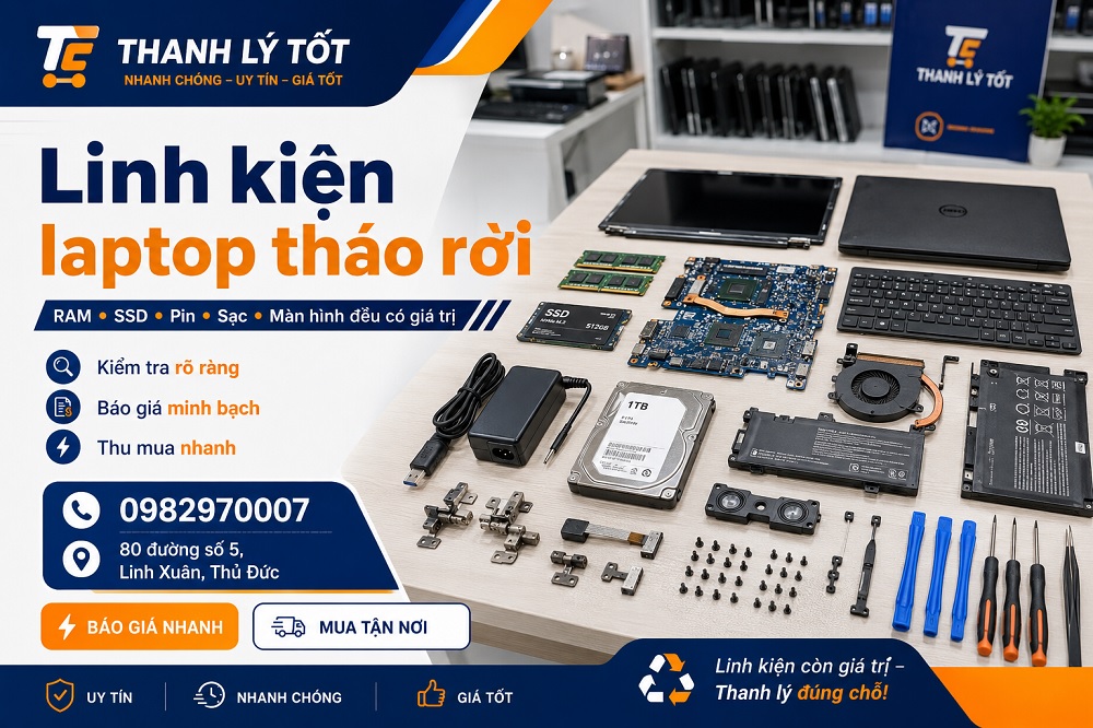 Thu mua linh kiện laptop cũ RAM SSD màn hình pin sạc
