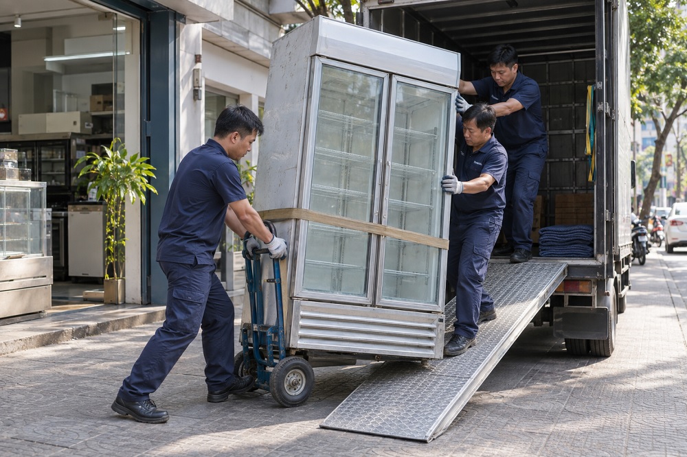 Vận chuyển tủ mát cũ sau khi chốt giá với khách