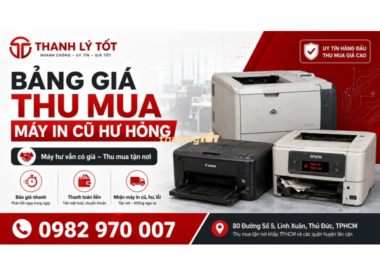Bảng Giá Thu Mua Máy In Cũ Hư Hỏng TPHCM 2026 Cao Nhất