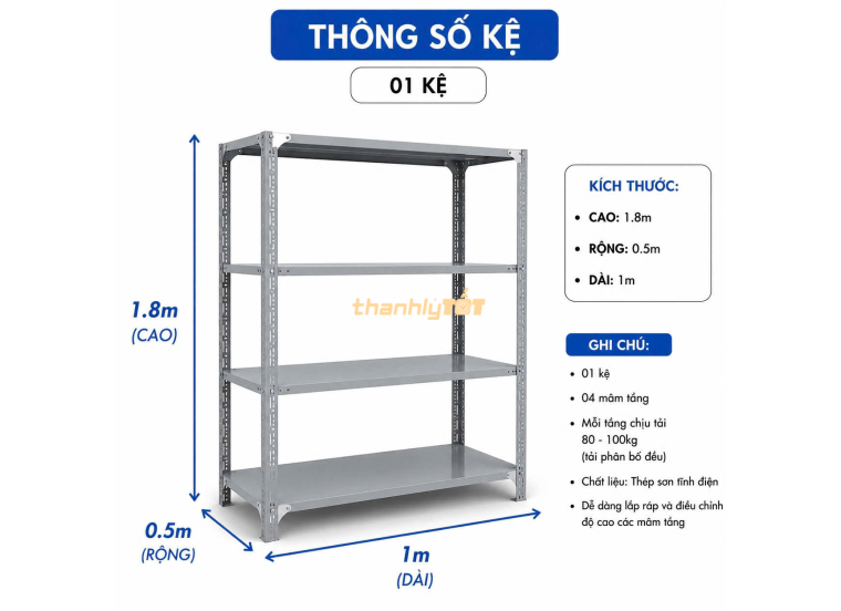 Thanh Lý Kệ Sắt V Lỗ 1m x 50 Giá Rẻ, Bền Chắc, Mới 90%